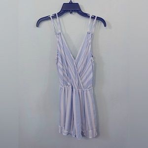 American Eagle Outfitters blue and white surplice romper